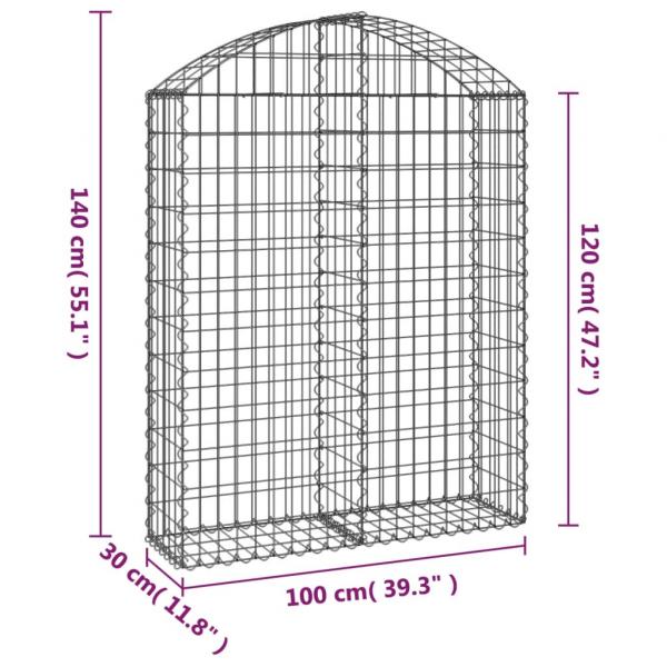 Gabione mit Hochbogen 100x30x120/140 cm Verzinktes Eisen