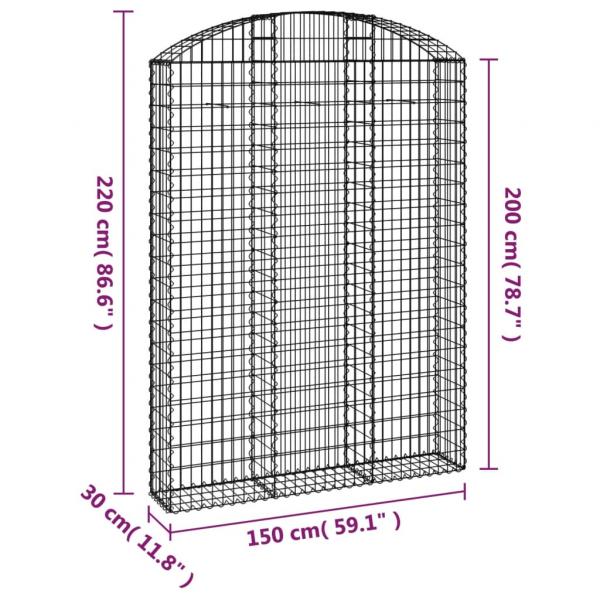 Gabione mit Hochbogen 150x30x200/220 cm Verzinktes Eisen