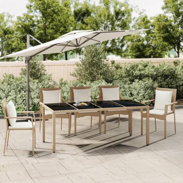 ARDEBO.de - Gartentisch mit Glasplatte Beige Poly Rattan & Hartglas