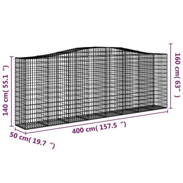 Gabionen mit Hochbogen 10 Stk 400x50x140/160cm Verzinktes Eisen