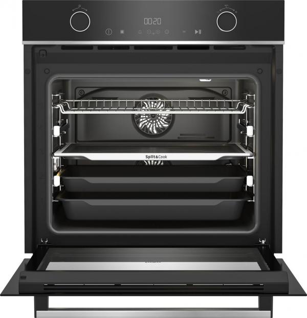 Beko BBVM13400XDS Einbaubackofen, 59,4 cm breit, 72 L, SteamShine, Soft-Close-Tür, Grillfunktion, Split Cook, schwarz