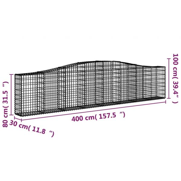 Gabionen mit Hochbogen 2 Stk. 400x30x80/100cm Verzinktes Eisen