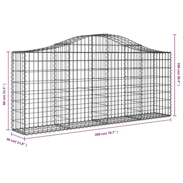 Gabionen mit Hochbogen 7 Stk. 200x30x80/100 cm Verzinktes Eisen