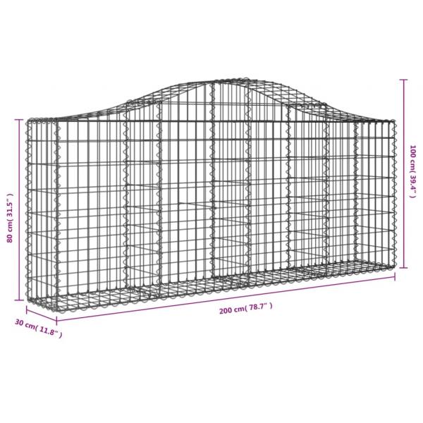 Gabionen mit Hochbogen 9 Stk. 200x30x80/100 cm Verzinktes Eisen