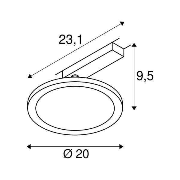 SLV PANEL TRACK round 1 Phasen Spot, 200mm, schwarz, 18W, 3000K (1004935)