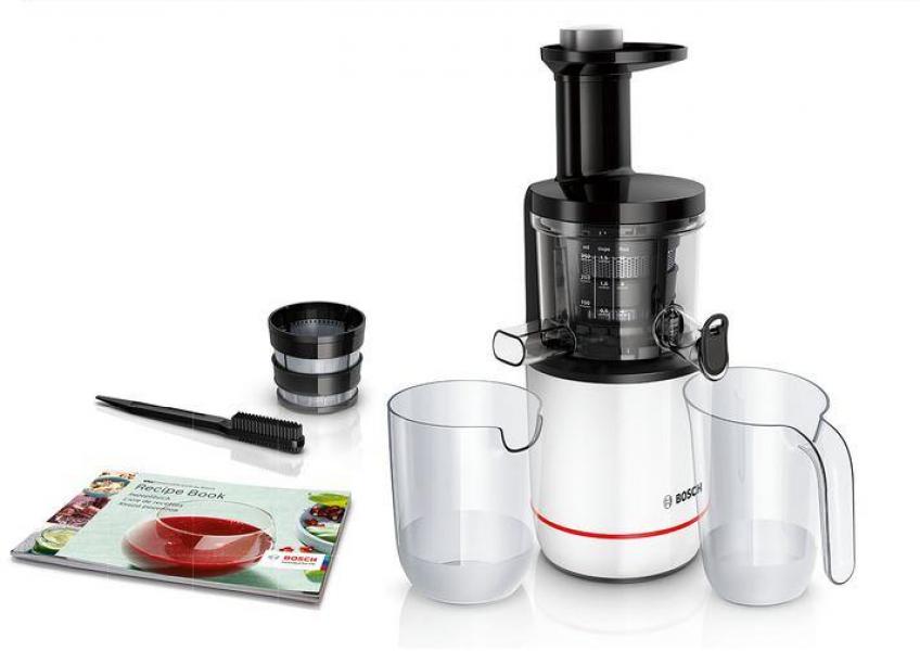 Bosch MESM500W Entsafter VitaExtract, 150 W, Gentle Squeezing Technology, VitaExtract-Rezeptheft, weiß