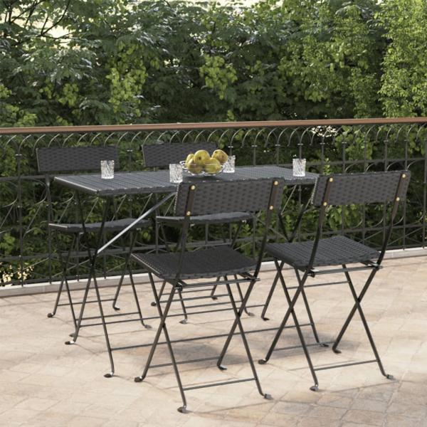 ARDEBO.de - Bistrostühle 4 Stk. Klappbar Schwarz Poly Rattan und Stahl