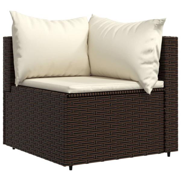 4-tlg. Garten-Lounge-Set mit Kissen Braun Poly Rattan