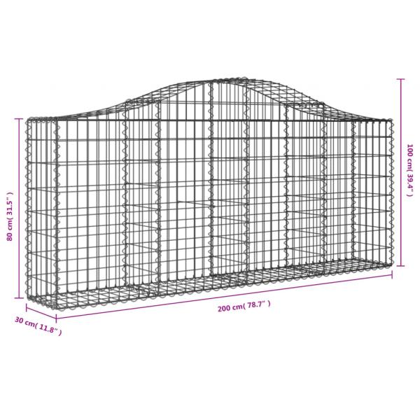 Gabionen mit Hochbogen 25 Stk. 200x30x80/100cm Verzinktes Eisen