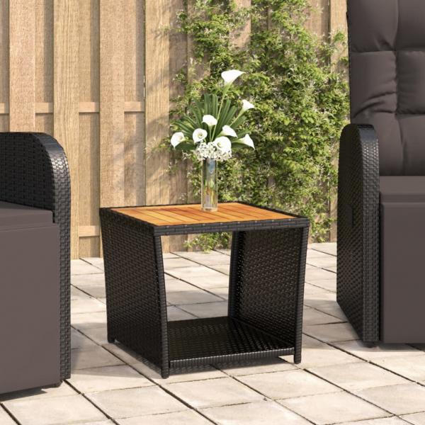 ARDEBO.de - Beistelltisch mit Holzplatte Schwarz Poly Rattan & Akazienholz