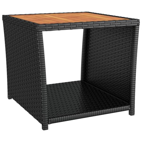 Beistelltisch mit Holzplatte Schwarz Poly Rattan & Akazienholz