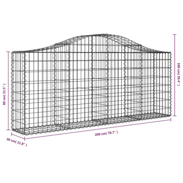 Gabionen mit Hochbogen 2 Stk. 200x30x80/100 cm Verzinktes Eisen