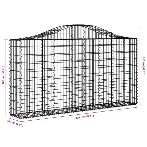 Gabionen mit Hochbogen 40Stk. 200x30x100/120cm Verzinktes Eisen