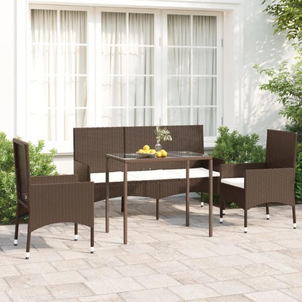 ARDEBO.de - 4-tlg. Garten-Lounge-Set mit Kissen Braun Poly Rattan