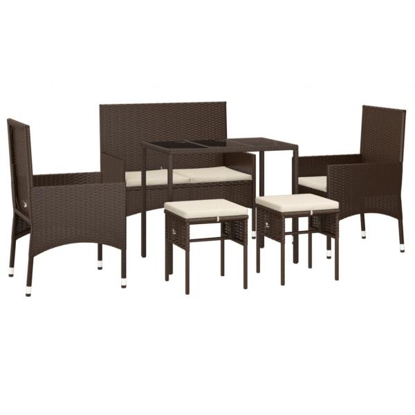 6-tlg. Garten-Lounge-Set mit Kissen Braun Poly Rattan