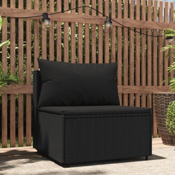 ARDEBO.de - Garten-Mittelsofa mit Kissen Schwarz Poly Rattan