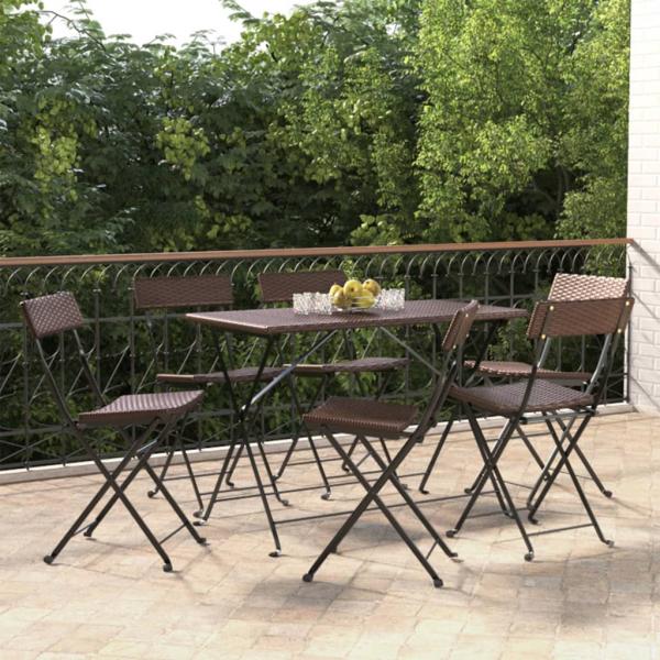 ARDEBO.de - Bistrostühle 6 Stk. Klappbar Braun Poly Rattan und Stahl