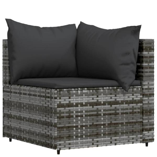 3-tlg. Garten-Lounge-Set mit Kissen Grau Poly Rattan