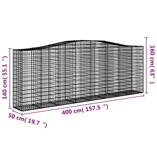 Gabionen mit Hochbogen 3 Stk. 400x50x140/160cm Verzinktes Eisen