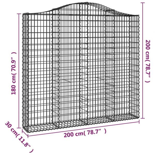 Gabionen mit Hochbogen 3 Stk. 200x30x180/200cm Verzinktes Eisen