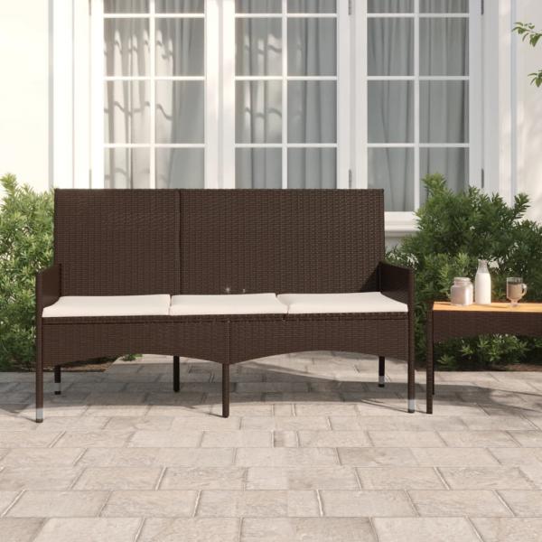 ARDEBO.de - Gartenbank 3-Sitzer mit Kissen Braun Poly Rattan