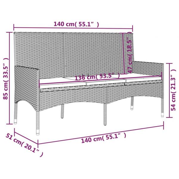 Gartenbank 3-Sitzer mit Kissen Braun Poly Rattan