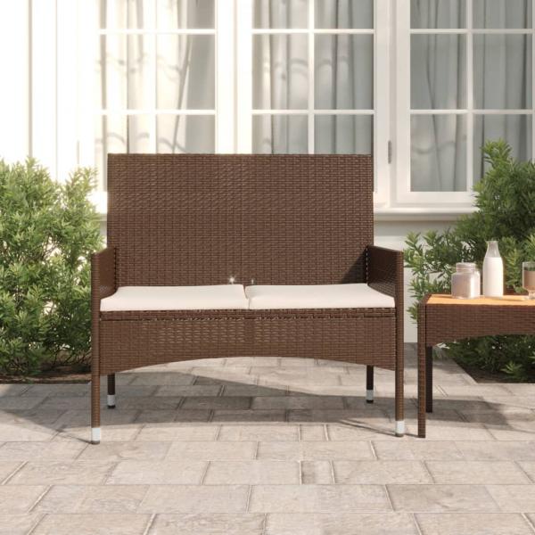 ARDEBO.de - Gartenbank 2-Sitzer mit Kissen Braun Poly Rattan