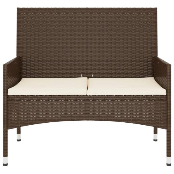 Gartenbank 2-Sitzer mit Kissen Braun Poly Rattan