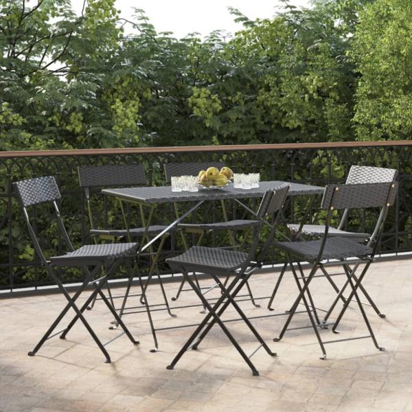 ARDEBO.de - Bistrostühle 6 Stk. Klappbar Schwarz Poly Rattan und Stahl