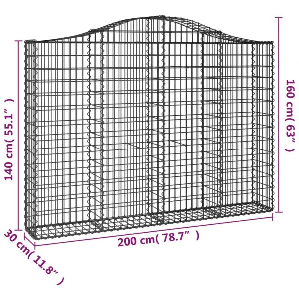 Gabionen mit Hochbogen 6 Stk. 200x30x140/160cm Verzinktes Eisen