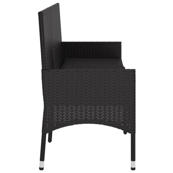 Gartenbank 3-Sitzer mit Kissen Schwarz Poly Rattan