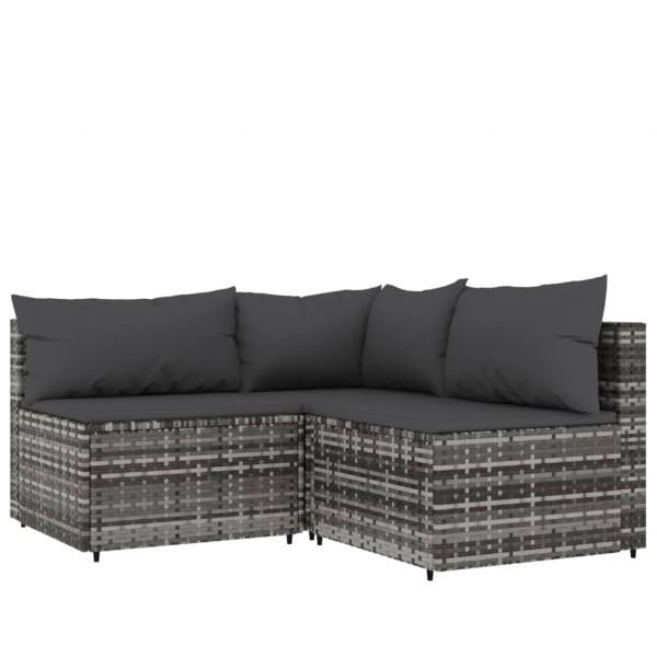 4-tlg. Garten-Lounge-Set mit Kissen Grau Poly Rattan