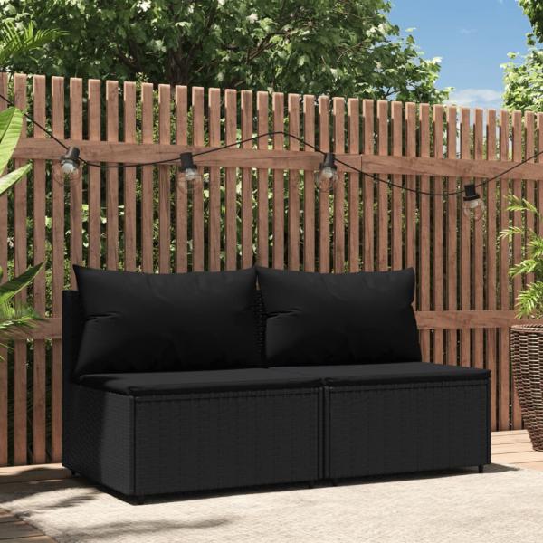 ARDEBO.de - Garten-Mittelsofas mit Kissen 2 Stk. Schwarz Poly Rattan