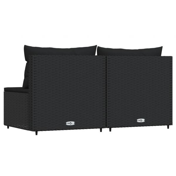 Garten-Mittelsofas mit Kissen 2 Stk. Schwarz Poly Rattan