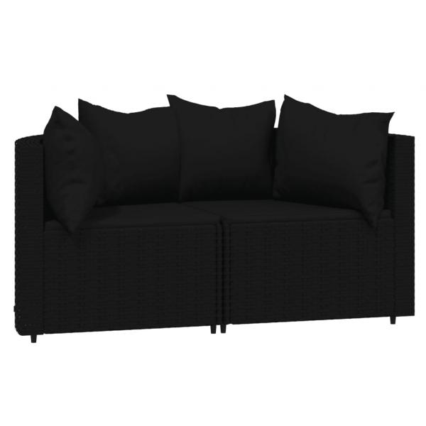 3-tlg. Garten-Lounge-Set mit Kissen Schwarz Poly Rattan