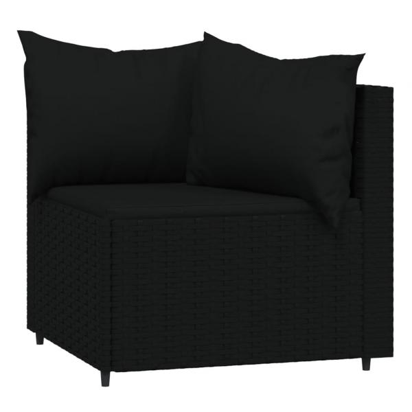 3-tlg. Garten-Lounge-Set mit Kissen Schwarz Poly Rattan