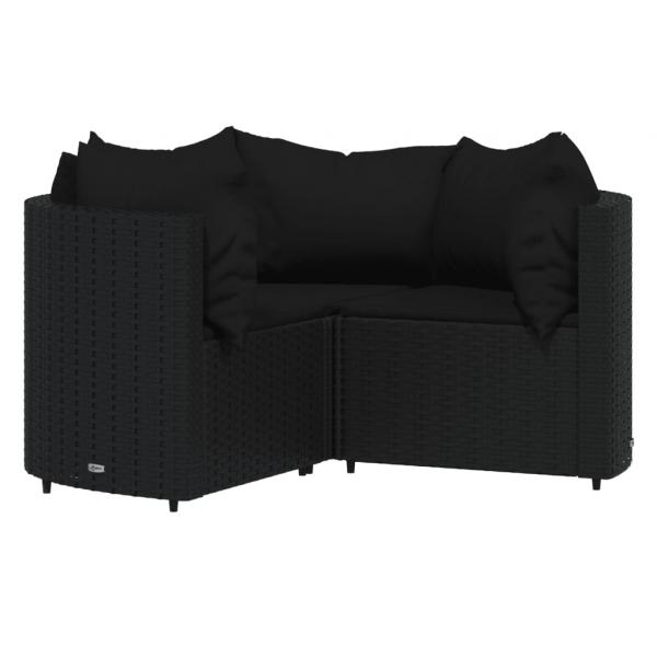 4-tlg. Garten-Lounge-Set mit Kissen Schwarz Poly Rattan