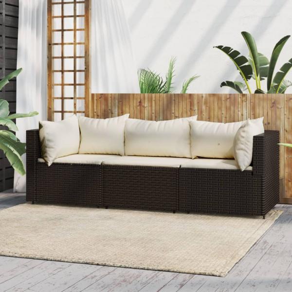 ARDEBO.de - 3-tlg. Garten-Lounge-Set mit Kissen Braun Poly Rattan