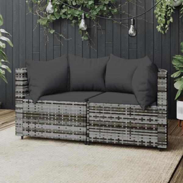 ARDEBO.de - Garten-Ecksofas mit Kissen 2 Stk. Grau Poly Rattan