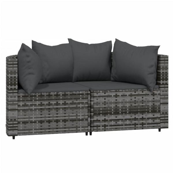 Garten-Ecksofas mit Kissen 2 Stk. Grau Poly Rattan