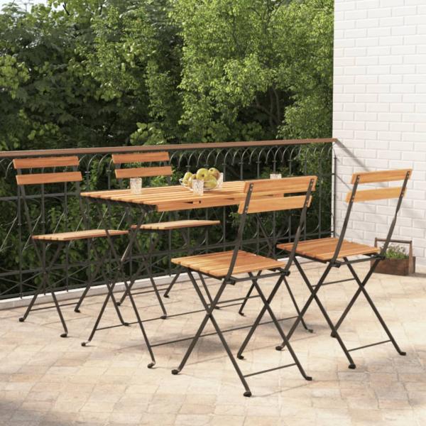 ARDEBO.de - 5-tlg. Bistro-Set Klappbar Massivholz Akazie und Stahl