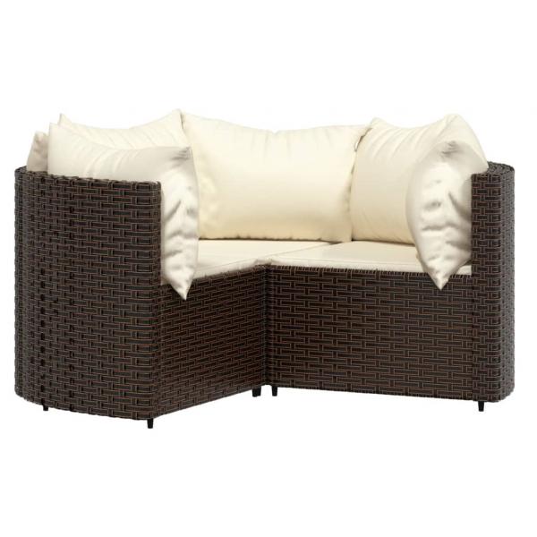 4-tlg. Garten-Lounge-Set mit Kissen Braun Poly Rattan