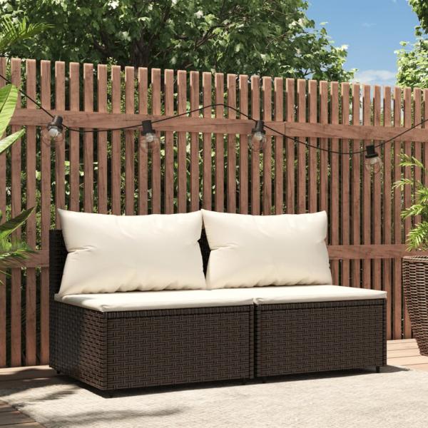 ARDEBO.de - Garten-Mittelsofas mit Kissen 2 Stk. Braun Poly Rattan