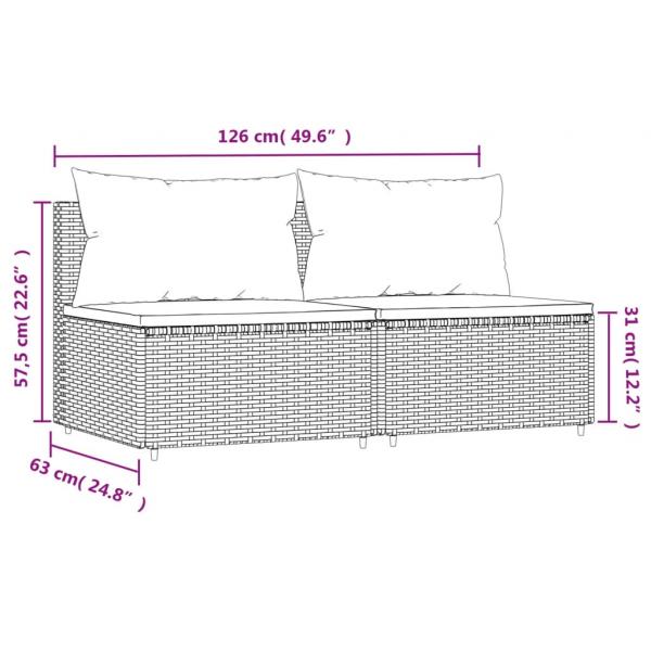 Garten-Mittelsofas mit Kissen 2 Stk. Braun Poly Rattan