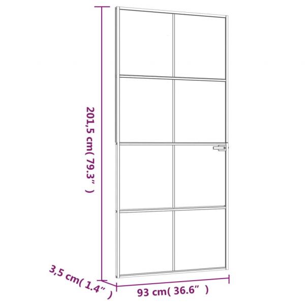 Innentür Schwarz 93x201,5 cm Hartglas & Aluminium Schlank