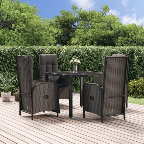 ARDEBO.de - 5-tlg. Garten-Essgruppe mit Kissen Schwarz Poly Rattan