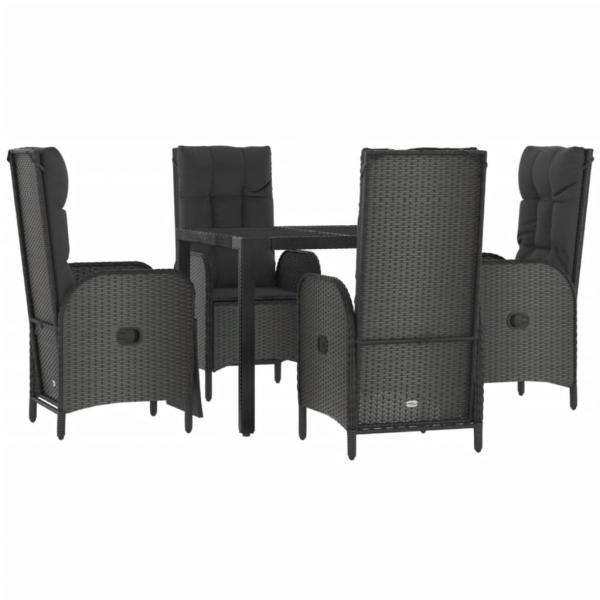 5-tlg. Garten-Essgruppe mit Kissen Schwarz Poly Rattan