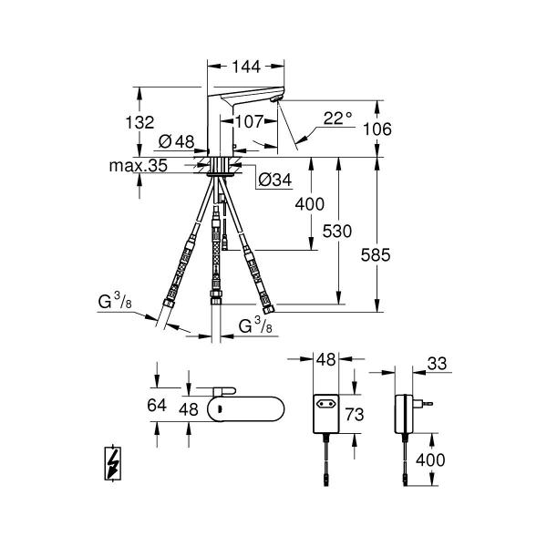 GROHE Eurosmart C E Infrarot-Elektronik für Waschtisch mit Mischung und variabel einstellbarem Temperaturbegrenzer, Niederdruck, EcoJoy, chrom (36324001)