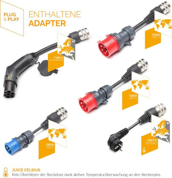 Juice Technology BOOSTER 3 air EU Traveller Set Plus, 5 Adapter, 1,4-11kW, 3,1m Kabel, anthrazit metallic/schwarz (EL-JB3AEVE2)