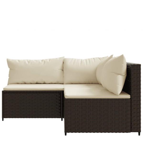 3-tlg. Garten-Lounge-Set mit Kissen Braun Poly Rattan